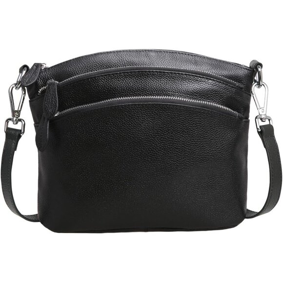 Versatile Black Leather Crossbody with Adjustable Strap & Secure Zipper Closure